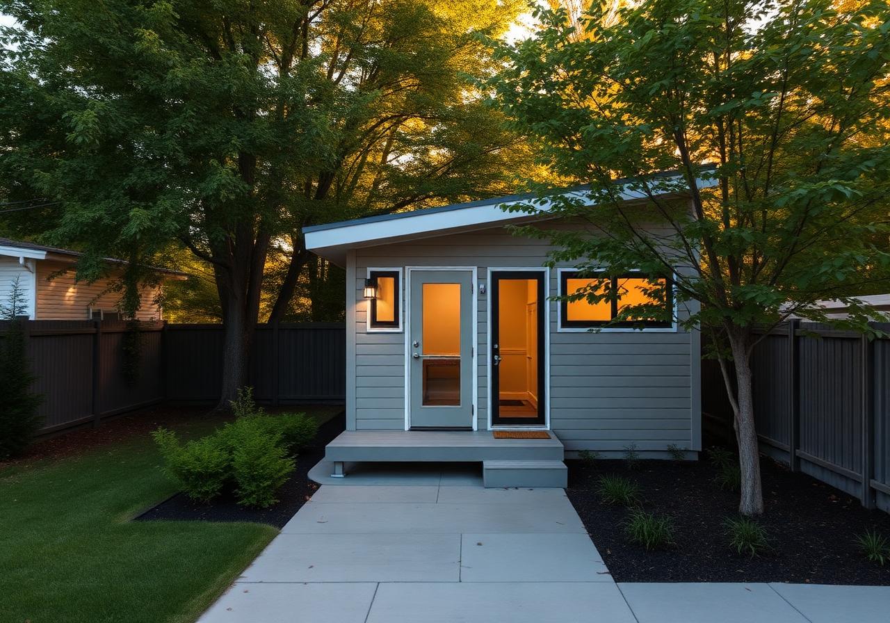 Petite maison de cour moderne dans une cour arrière résidentielle, à Saint-Jean-sur-Richelieu.